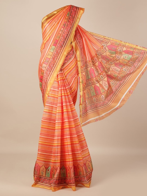 

Pothys Orange Striped Jute Silk Saree