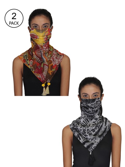 

Anekaant Women Pack Of 2 Printed 3-Ply Reusable Scarf Style Fashion Masks, Brown