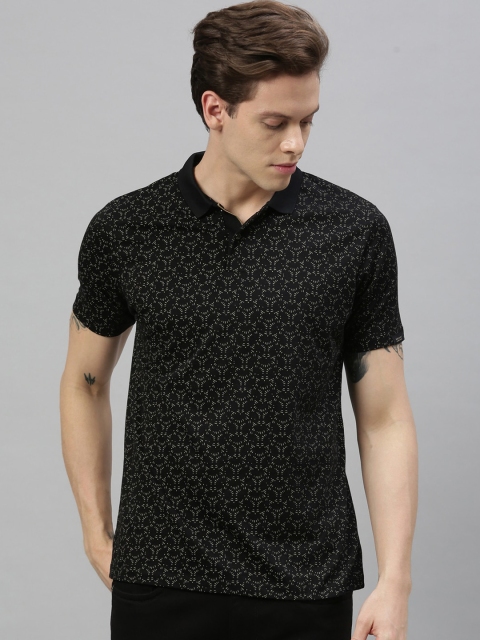 

RARE RABBIT Men Black Printed Polo Collar T-shirt