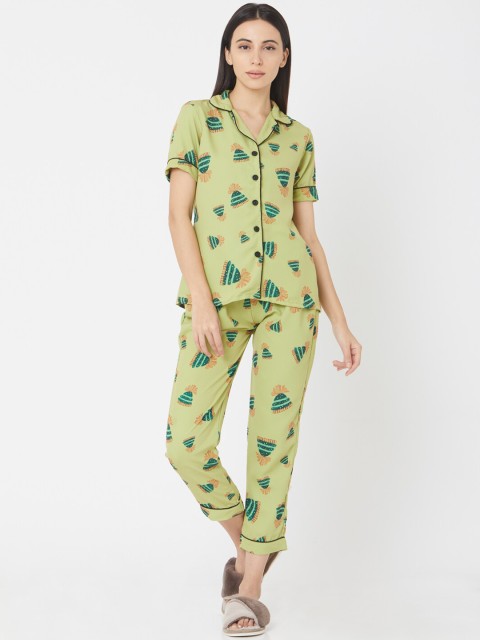 

Smarty Pants Women Green & Orange Printed Night Suit