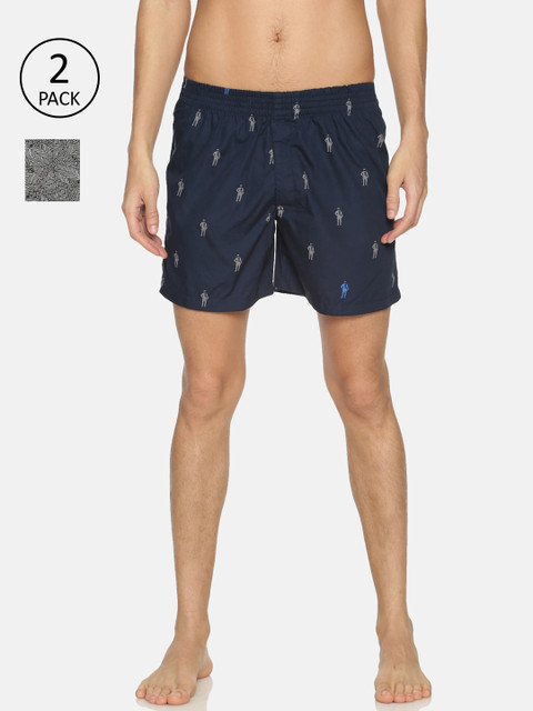 

IVOC Men Pack Of 2 Printed Pure Cotton Boxers IOMBSCMSC07L34-12, Navy blue