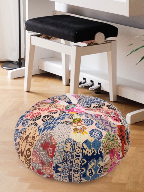 Tistabene Multicoloured Printed Patchwork Round Cushion With Filling, Multi