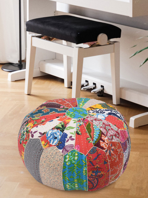 

Tistabene Red & Beige Printed Patchwork Floor Round-Shaped Cushion