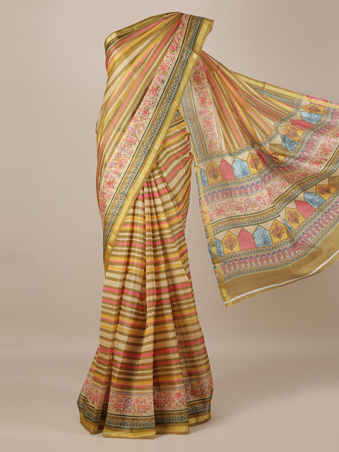

Pothys Green & Pink Jute Silk Striped Saree