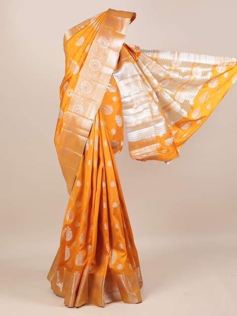 

Pothys Mustard Yellow & Silver-Toned Jute Silk Woven Design Saree