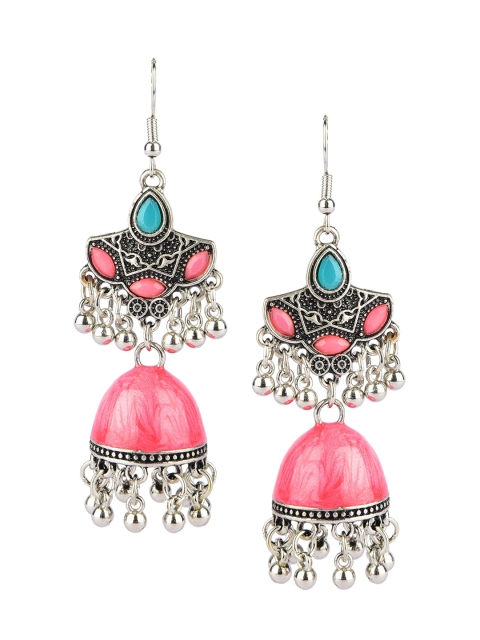 

DESI COLOUR Blue & Pink Dome Shaped Jhumkas