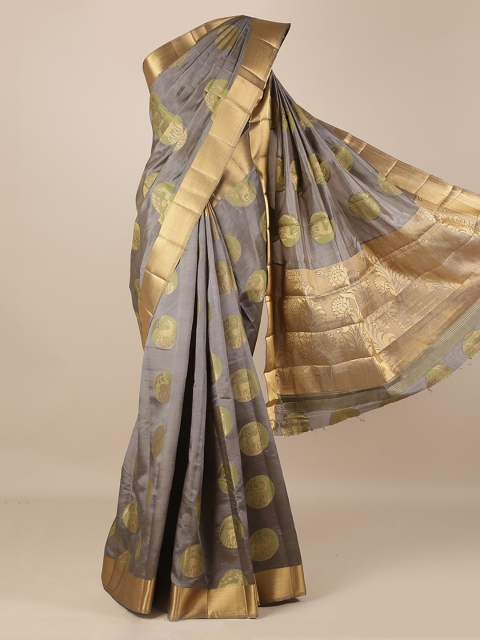 

Pothys Grey & Gold-Toned Jute Silk Woven Design Saree