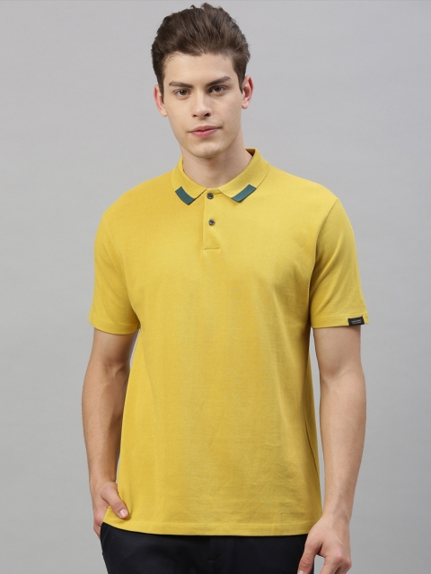 

RARE RABBIT Men Yellow Solid Polo Collar T-shirt