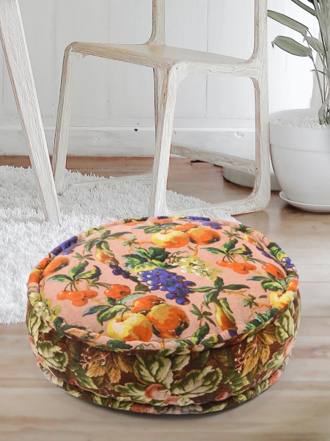 

Tistabene Blue & Peach-Coloured Printed Round Floor Cushion With Filling