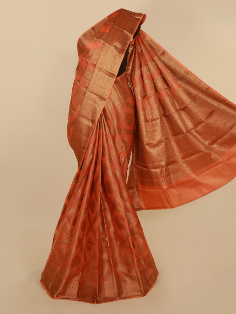 

Pothys Orange Checked Tussar Saree