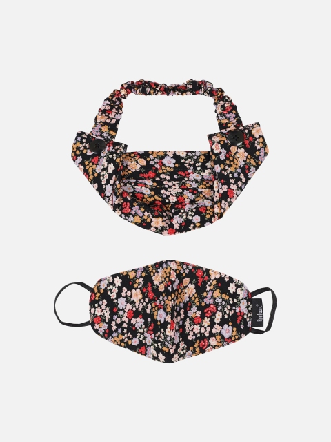 

Anekaant Women Black & Red Printed 3-Ply Reusable Face Mask With A Hairband