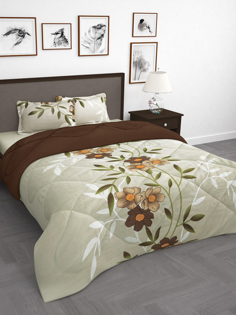 

Story@home Brown & Beige Floral 210 TC Reversible Double Queen Bedding Set