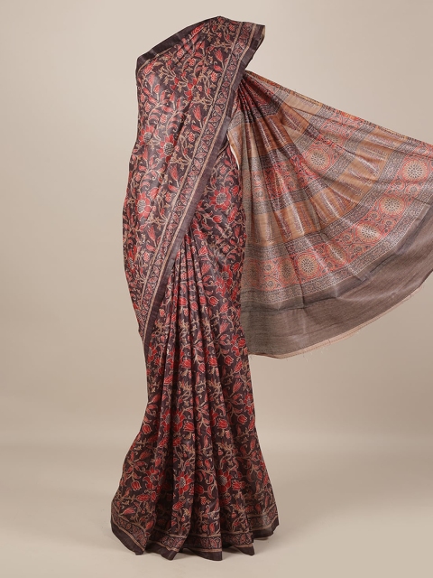 

Pothys Brown & Pink Jute Silk Printed Saree