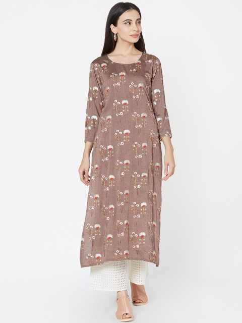 

FASHOR Women Brown Embroidered Straight Kurta