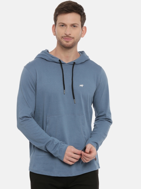

Bushirt Men Blue Solid Hood Pure Cotton T-shirt