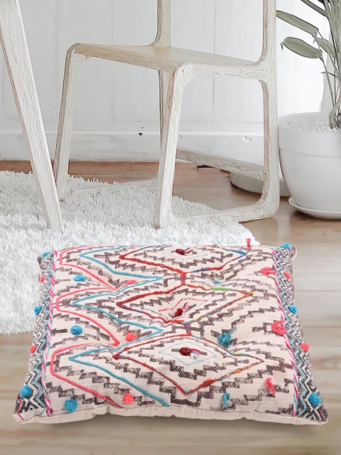 

Tistabene Blue & Beige Handloom Printed Square Floor Cushion Gaddi