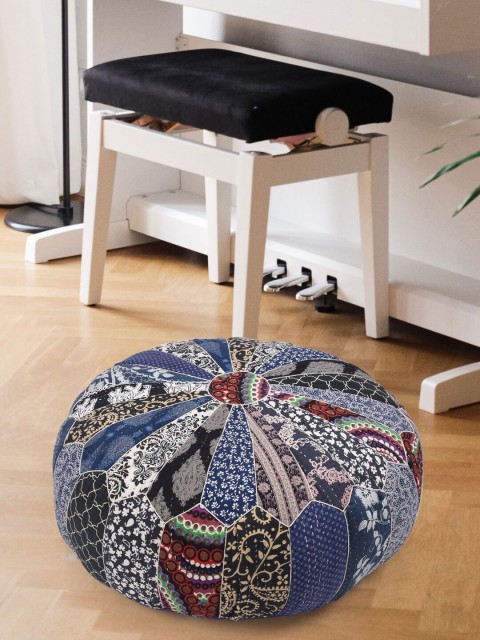 

Tistabene Navy Blue & Black Printed Patchwork Round-Shaped Floor Cushion