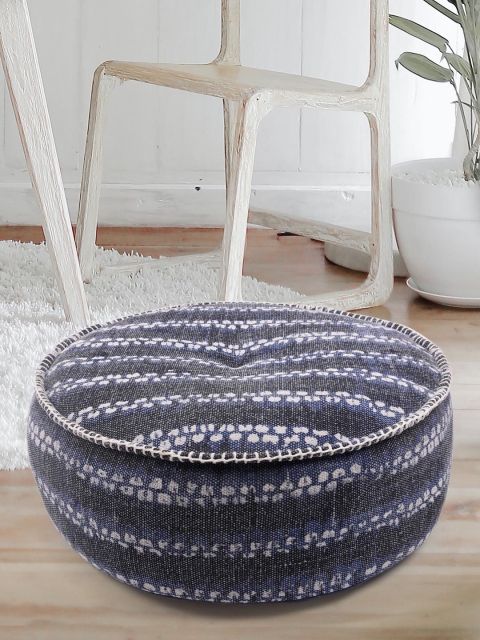 

Tistabene Unisex Black & White Round-Shaped Indigo Print Floor Cushion