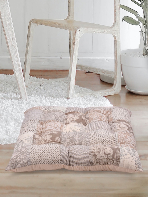

Tistabene Pink & Grey Patchwork Square Handloom Gaddi Floor Cushion