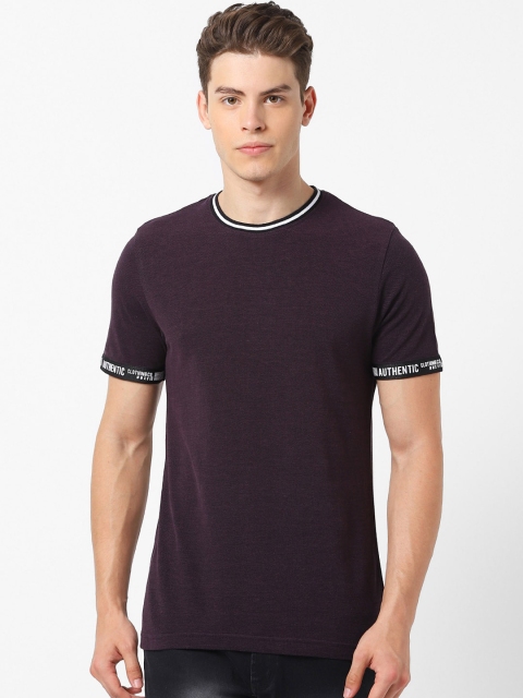 MARCA Disati Men Purple Solid Round Neck T-shirt