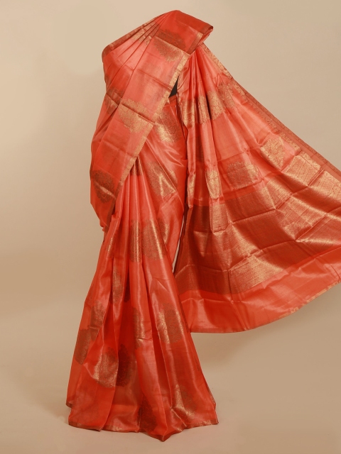 

Pothys Orange Checked Tussar Saree