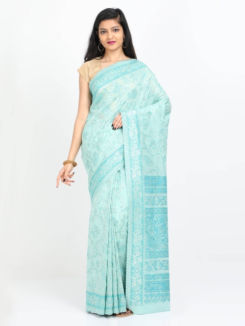 

SABOO COLLECTIONS Turquoise Blue Woven Design Silk Cotton Saree