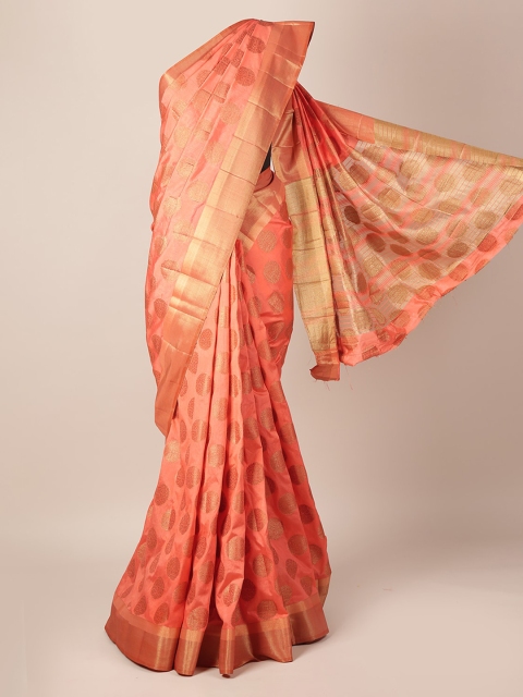 

Pothys Peach-Coloured & Gold-Toned Jute Silk Woven Design Saree