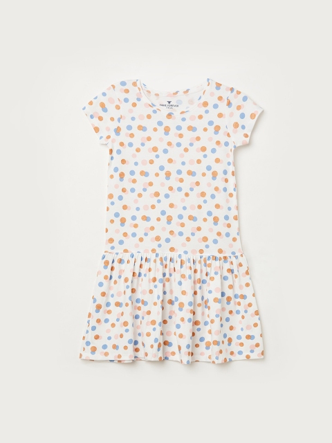 

Fame Forever by Lifestyle Girls Off-White & Orange Polka Dot Printed Drop-Waist Dress