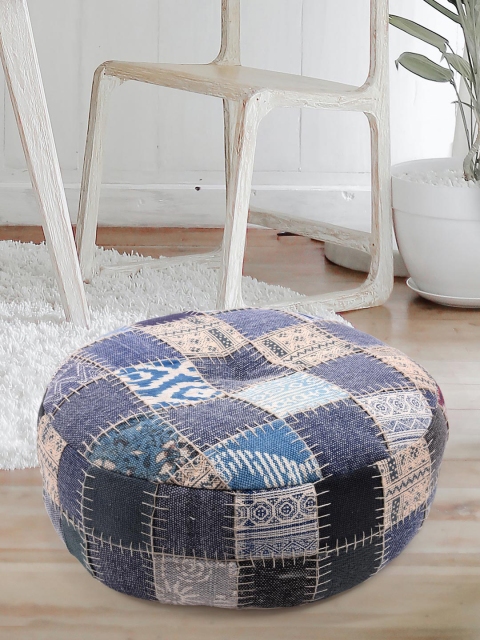 

Tistabene Blue & White Patchwork Round Floor Cushion