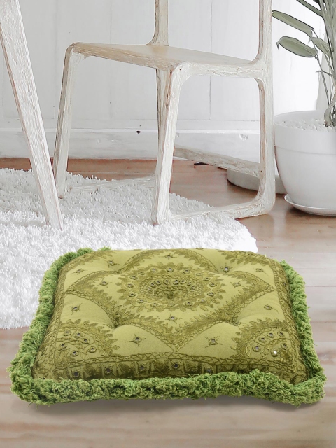 

Tistabene Green Mirror Work Square Cushion With Filling