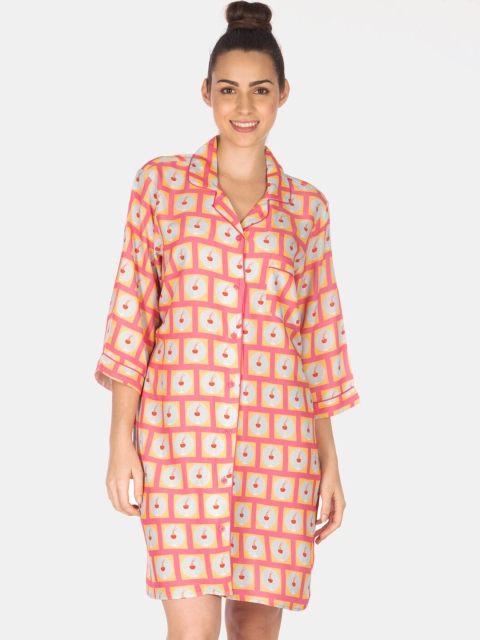 

Smugglerz Women Pink & White Printed Sleep Shirt