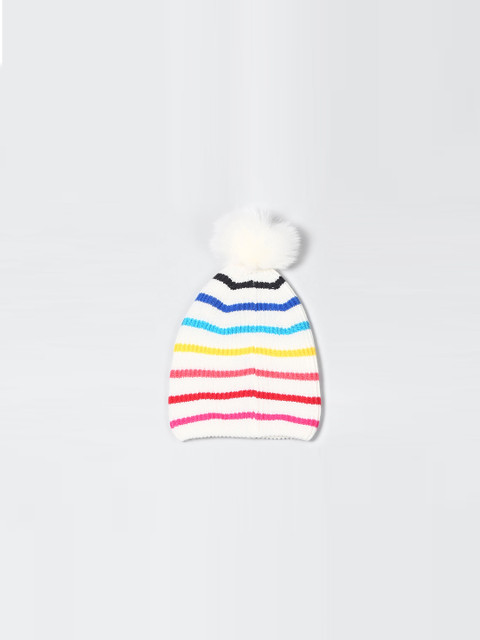 

GAP Women White Crazy Stripe Pom-Pom Beanie