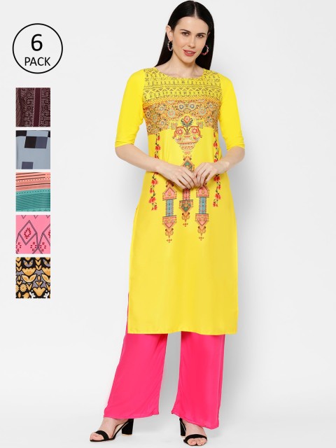 

7Threads Women Pack Of 6 Multicoloured Printed Straight Kurtas, Multi