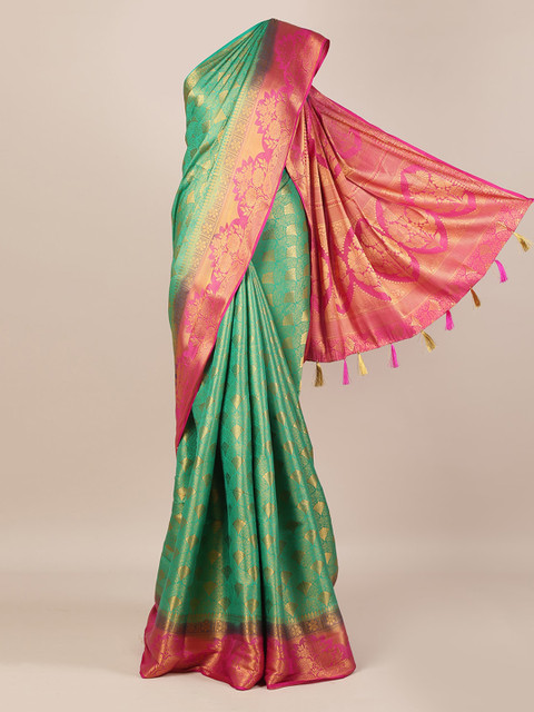 

Pothys Green & Pink Jute Silk Woven Design Saree