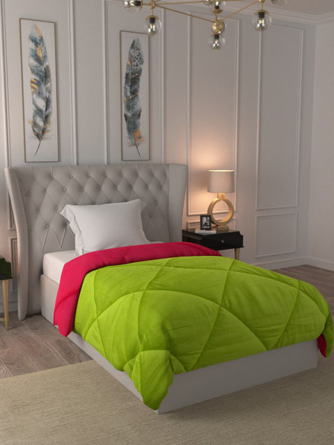 

URBAN SPACE Pink & Green Solid Mild Winter 233 GSM Single Bed Comforter