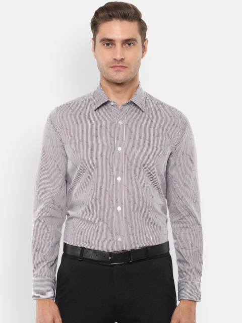 

Louis Philippe Men Grey & Brown Slim Fit Printed Pure Cotton Formal Shirt