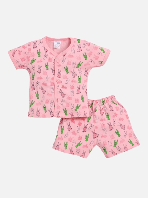 

NAUTI KIDZ Girls Pink Printed T-shirt with Shorts