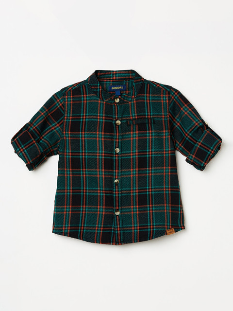 

Juniors by Lifestyle Boys Black & Green Slim Fit Checked Casual Shirt