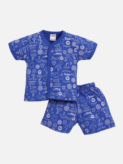 

NAUTI KIDZ Girls Blue & White Printed T-shirt with Shorts