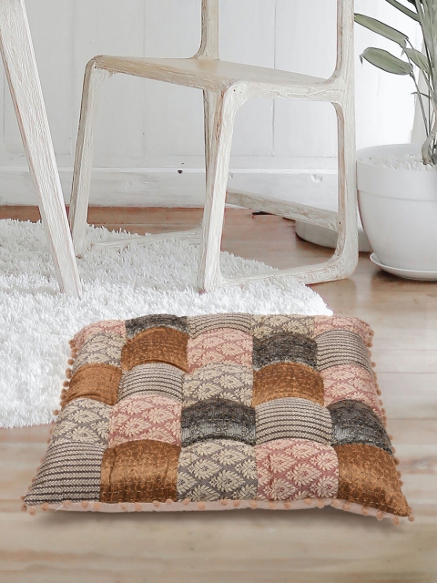 

Tistabene Beige & Grey Patchwork Handloom Square Floor Cushion