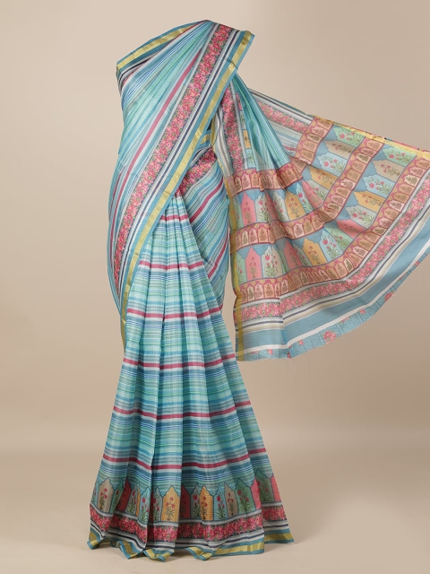 

Pothys Blue Striped Jute Silk Saree