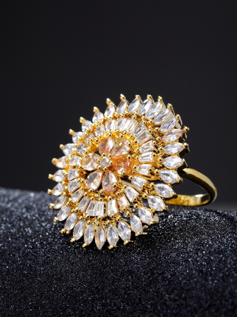 

ANIKAS CREATION Gold-Plated & White Handcrafted AD Studded Finger Ring