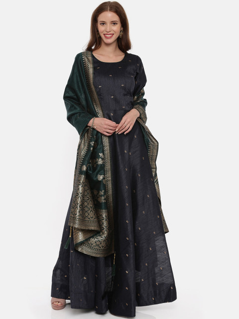 

Neerus Women Black Woven Design Kurta with Palazzos & Dupatta