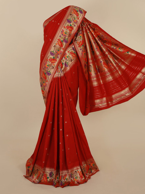 

Pothys Red Pure Silk Printed Banarasi Saree