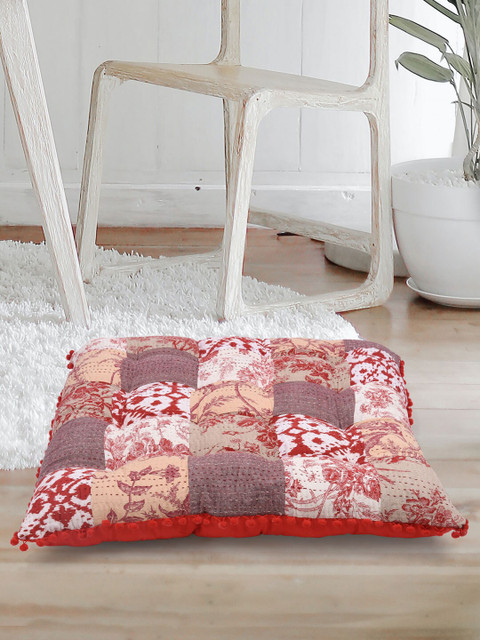 

Tistabene Brown & Maroon Block Printed Square Floor Cushion