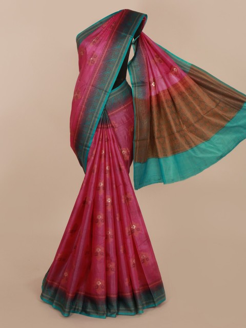 

Pothys Pink Jute Silk Printed Tussar Saree