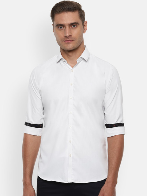 

V Dot Men White Slim Fit Solid Casual Shirt