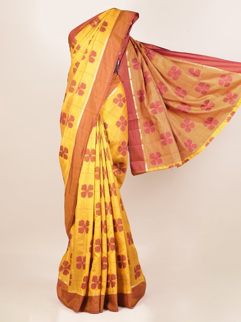

Pothys Mustard Yellow Printed Jute Silk Saree