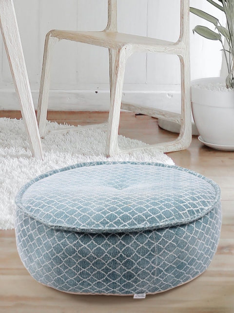 Tistabene Sea Green & White Printed Round Cushion