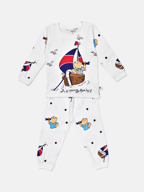 

Fashitale Unisex Kids White Printed T-shirt with Pyjamas